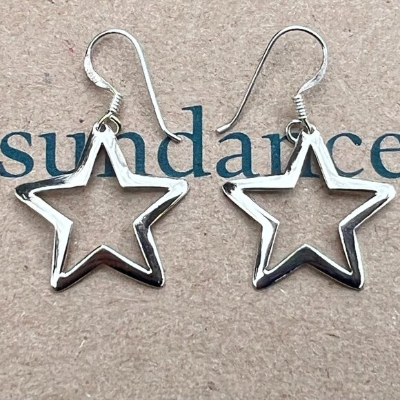 Sundance $78 NEW Sterling Silver STAR 1-1/4" Dangle Holidays Christmas Earrings - Picture 3 of 10